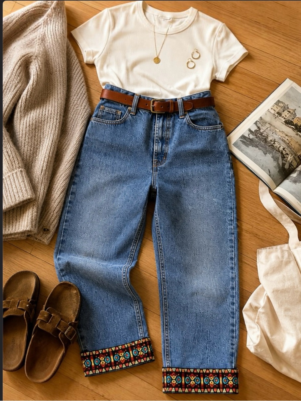 Vtg 90s Jordache High Rise Cropped Jeans W26 Southwestern Ribbon Trim Boho